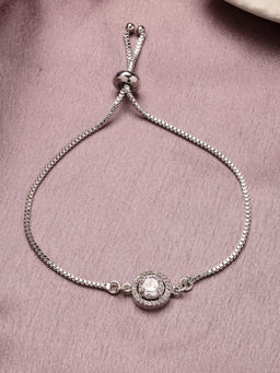 Estele - Rhodium AD Round Adjustable Bracelet – Sparkling Jewelry for Cocktail