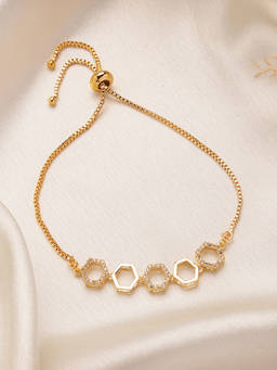 Estele - Gold Finish AD Hexagon Adjustable Bracelet– Chic Jewelry for Evening Wear