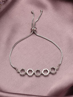 Estele - Rhodium AD Hexagon Adjustable Bracelet – Opulent Jewelry for Celebration