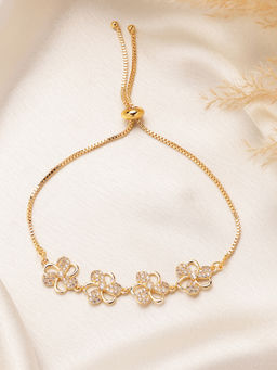 Estele - Gold Finish CZ Floral Adjustable Bracelet – Graceful Jewelry for Festive