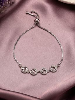 Estele - Rhodium CZ Crescent & Star Adjustable Bracelet– Elegant Jewelry for Party