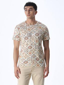 Jack & Jones - Men Regular Fit Beige T-Shirt