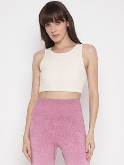 Guess - Women's Off White Solid Sleeveless Crop Top