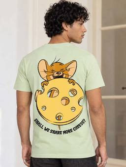 Bewakoof - Official Tom & Jerry Men's Green More Cheese Graphic Printed T-shirt