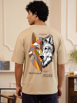Bewakoof - Men's Brown Beast Within Graphic Printed Oversized T-shirt