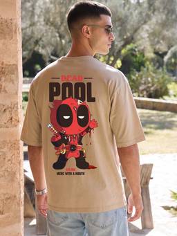 Bewakoof - Official Marvel Men's Brown Most Wanted Graphic Printed Oversized T-shirt