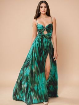 WomanLikeU - Green Waves By Shrijal: Enchanted Forest Printed Monokini with Skirt (Set of 2)