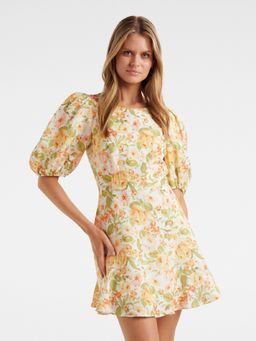 Forever New - Noelle Diamond Back Mini Dress White, Yellow