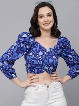 Style Quotient - Women Blue Floral Printed Polyester Regular Smart Casual Crop Top