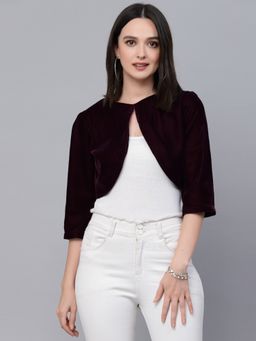 Style Quotient - Women Solid Purple Velvet Crop Shrug