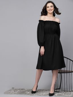 Style Quotient - Women Solid Black Polyknit Smart Casual Dress