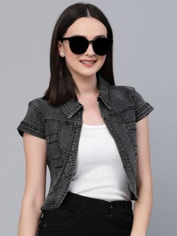Style Quotient - Women Black Acid Wash Denim Shrug