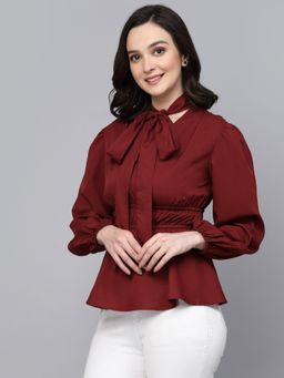 Style Quotient - Women Maroon Solid Polyester Smart Casual Top