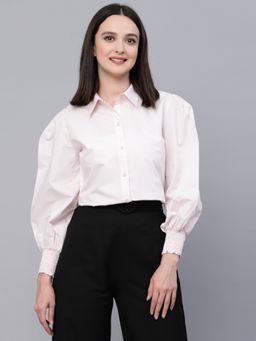 Style Quotient - Women Solid Pink Polycotton Formal Shirt