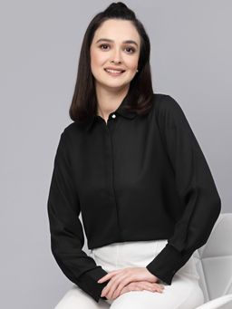 Style Quotient - Women Solid Black Regular Formal Shirt