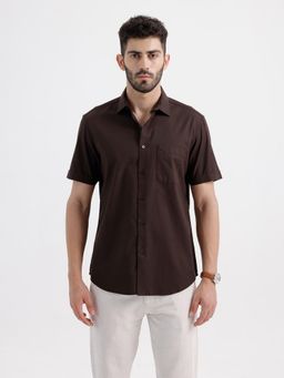 BASICS - Mens Oxford Solid Brown Half Sleeves Casual Shirt