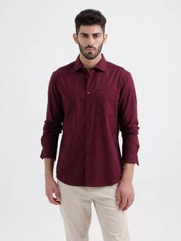 BASICS - Mens Oxford Solid Maroon Full Sleeves Casual Shirt