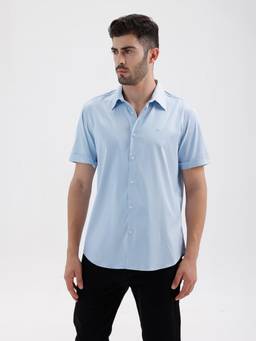 BASICS - Mens Twill Solid Blue Half Sleeves Casual Shirt