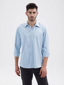 BASICS - Mens Twill Solid Blue Full Sleeves Casual Shirt