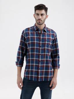 BASICS - Mens Twill Checks Blue Full Sleeves Casual Shirt