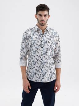 BASICS - Mens Printed Beige Full Sleeves Casual Shirt