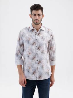 BASICS - Mens Printed White Full Sleeves Casual Shirt