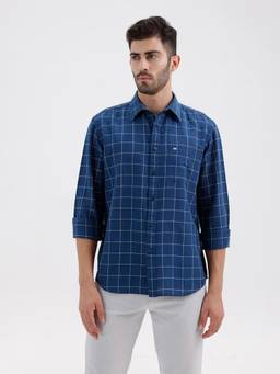 BASICS - Mens Checks Blue Full Sleeves Casual Shirt