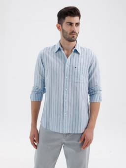 BASICS - Mens Stripes Blue Full Sleeves Casual Shirt