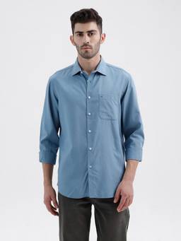 BASICS - Mens Solid Blue Full Sleeves Casual Shirt