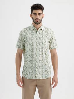 BASICS - Mens Floral Sage Green Half Sleeves Casual Shirt