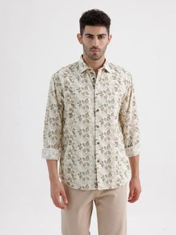 BASICS - Mens Floral Brown Full Sleeves Casual Shirt