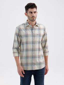 BASICS - Mens Twill Checks Yellow Full Sleeves Casual Shirt