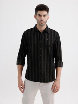 BASICS - Mens Stripes Brown Full Sleeves Casual Shirt