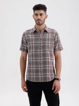 BASICS - Mens Dobby Checks Grey Half Sleeves Casual Shirt