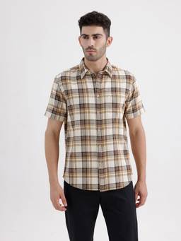 BASICS - Mens Dobby Checks Multi-Color Half Sleeves Casual Shirt