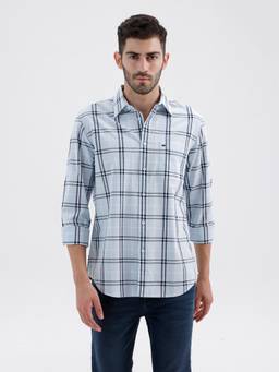 BASICS - Mens Dobby Checks Blue Full Sleeves Casual Shirt