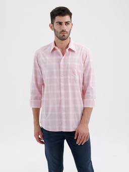 BASICS - Mens Dobby Checks Pink Full Sleeves Casual Shirt