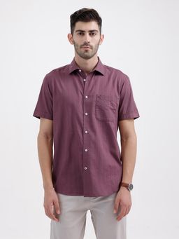 BASICS - Mens Dobby Stripes Purple Half Sleeves Casual Shirt