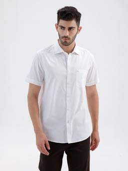 BASICS - Mens Oxford Solid White Half Sleeves Casual Shirt