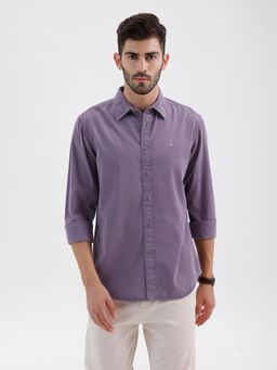 BASICS - Mens Twill Solid Purple Full Sleeves Casual Shirt