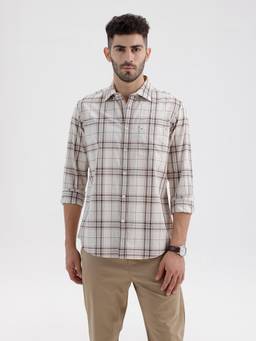 BASICS - Mens Checks Off White Half Sleeves Casual Shirt