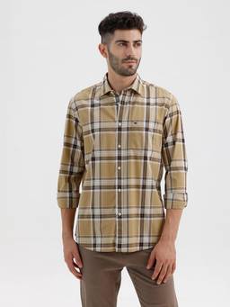 BASICS - Mens Checks Brown Full Sleeves Casual Shirt
