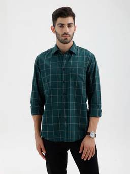 BASICS - Mens Checks Green Full Sleeves Casual Shirt