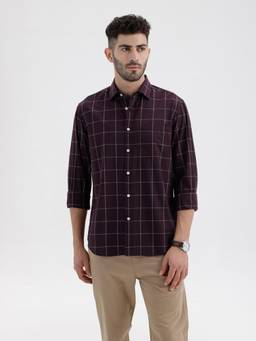 BASICS - Mens Checks Wine Full Sleeves Casual Shirt
