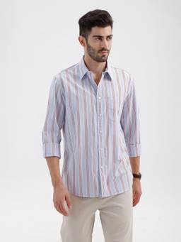 BASICS - Mens Stripes Blue Full Sleeves Casual Shirt