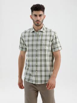 BASICS - Mens Twill Checks Green Half Sleeves Casual Shirt
