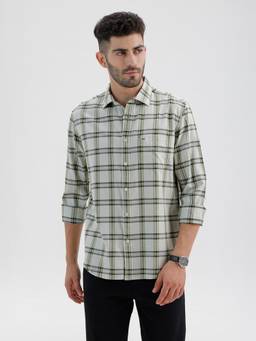 BASICS - Mens Twill Checks Green Full Sleeves Casual Shirt