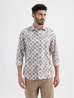 BASICS - Mens Printed Brown Full Sleeves Casual Shirt