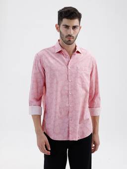 BASICS - Mens Printed Pink Full Sleeves Casual Shirt
