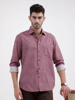 BASICS - Mens Printed Pink Full Sleeves Casual Shirt